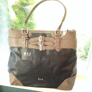 NEW✨R+J Big Beautiful Black & Taupe Vegan Bag