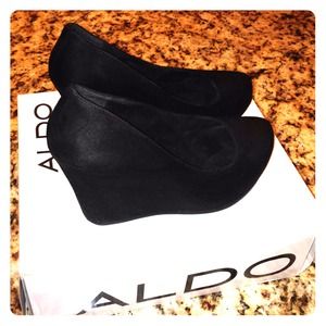 Black suede wedges