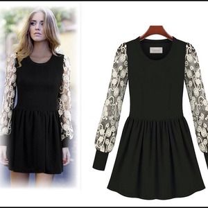 Little Black Dress With Sheer Lace Sleeves