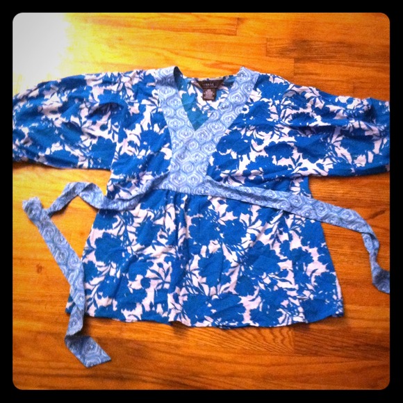 Turquoise Floral Top with Tie-Back