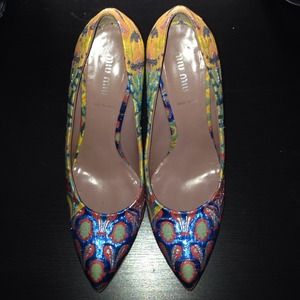Miu Miu Prada Paisley Brocade Metallic heels 39 9