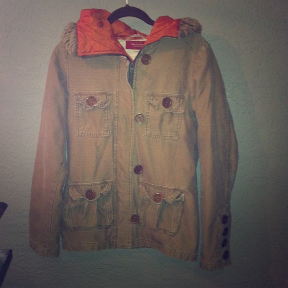 Hollister hooded winter jacket. Orange and brown