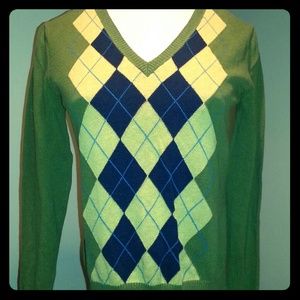 Merona Olive Green V-neck Argyle Sweater