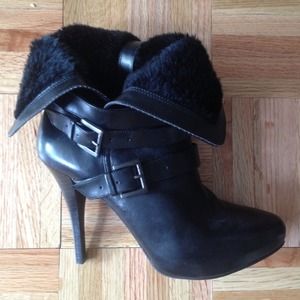 Guess Foldover Fur Stiletto Ankle Boots