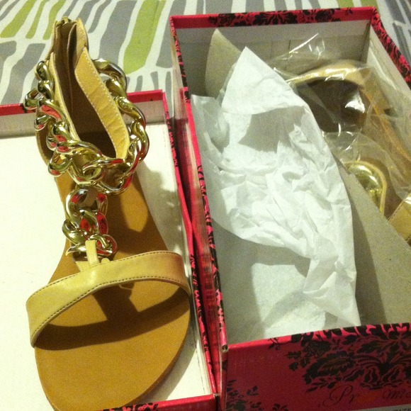 Nude with gold chain wrap around ankle sandal