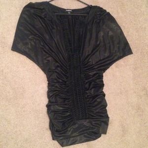 V-Neck Wide Sleeves Rouged BeBe Dress Black XS