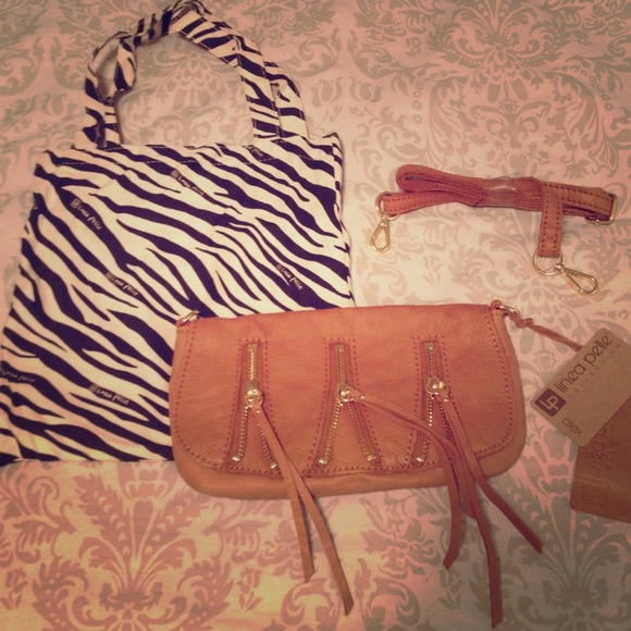 Linea Pelle Handbags - LINEA PELLE Camel Zip Clutch/Crossbody