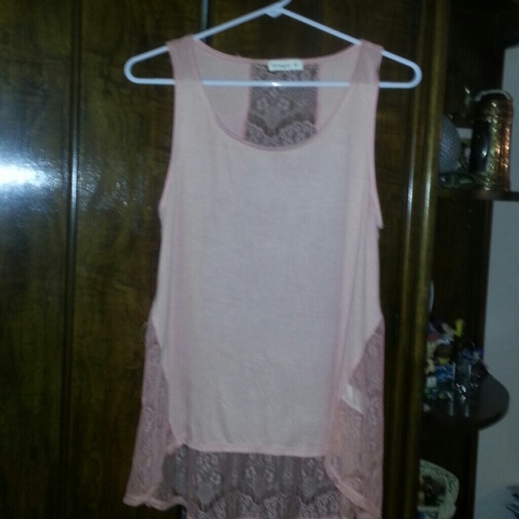Flowing sheer tank with lace back pretty coral