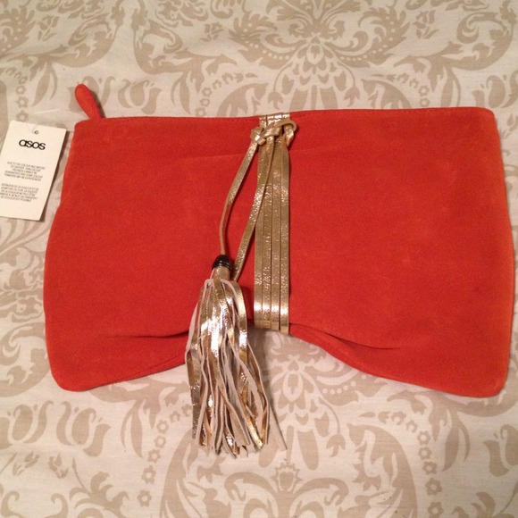 ASOS Clutches & Wallets - ⚡SALE⚡ASOS Orange Suede Clutch with Gold Tassel