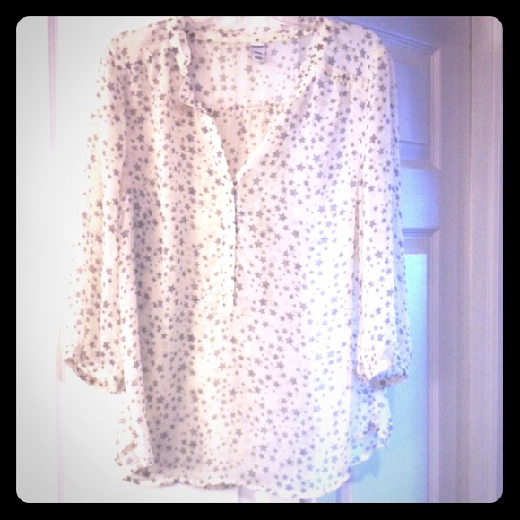 White with grey stars printed peasant top - Picture 1 of 3