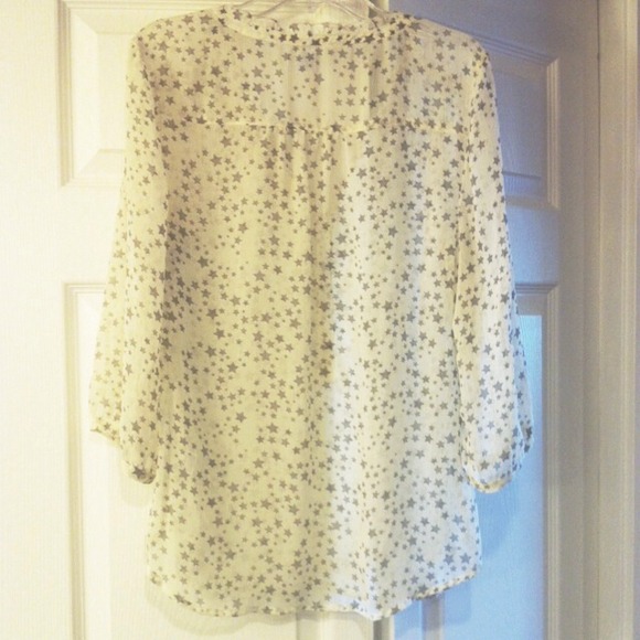 White with grey stars printed peasant top - Picture 3 of 3