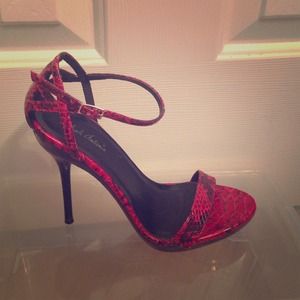 Red faux snake skin heels