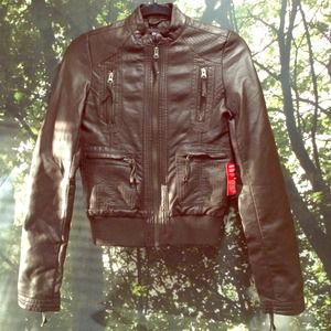 NWT Rich Brown Vegan Leather Moto Jacket