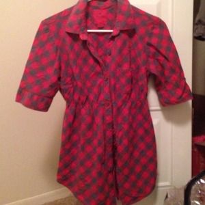 Red button down blouse