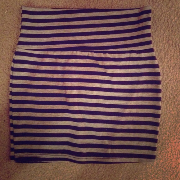 Purple and grey striped mini skirt