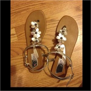 Strappy Gladiator Sandals with Silver Flowers