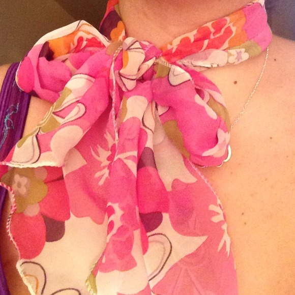 Pink /multicolored flower scarf sheer material