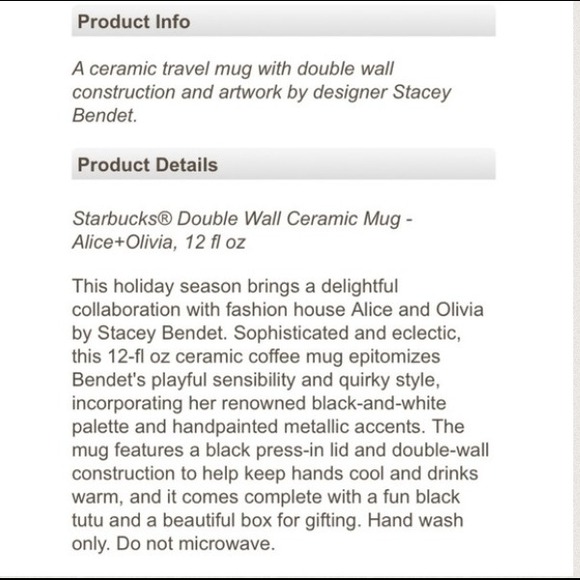 Alice + Olivia Accessories - 2 Alice + Olivia for Starbucks Double Ceramic Mug Alice + Olivia Accessories - 2 Alice + Olivia for Starbucks Double Ceramic Mug