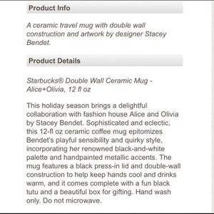 Alice + Olivia Accessories - 2 Alice + Olivia for Starbucks Double Ceramic Mug Alice + Olivia Accessories - 2 Alice + Olivia for Starbucks Double Ceramic Mug