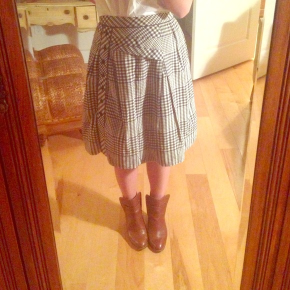 Anthropologie Swirl Gingham Skirt, Navy and Cream