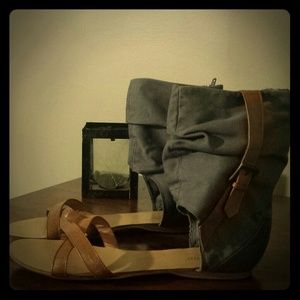 Grey and tan sandals