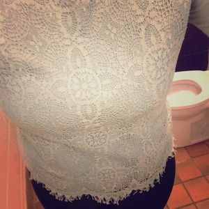 J Crew Sea Blue Lace 3/4 Sleeve Top