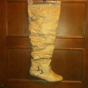 Wide Calf Taupe Buckle Boots