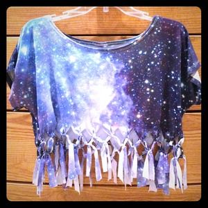 Galaxy print fringe crop  top