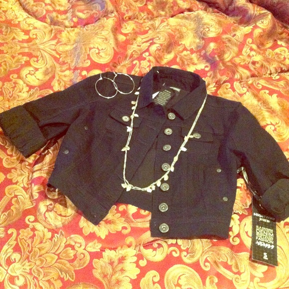 3/4 sleeve black denim jacket