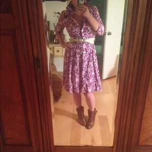 CUTE Boden floral vintage shirt dress, full skirt.