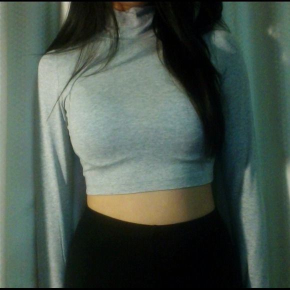 Grey/Gray Turtleneck Crop Top
