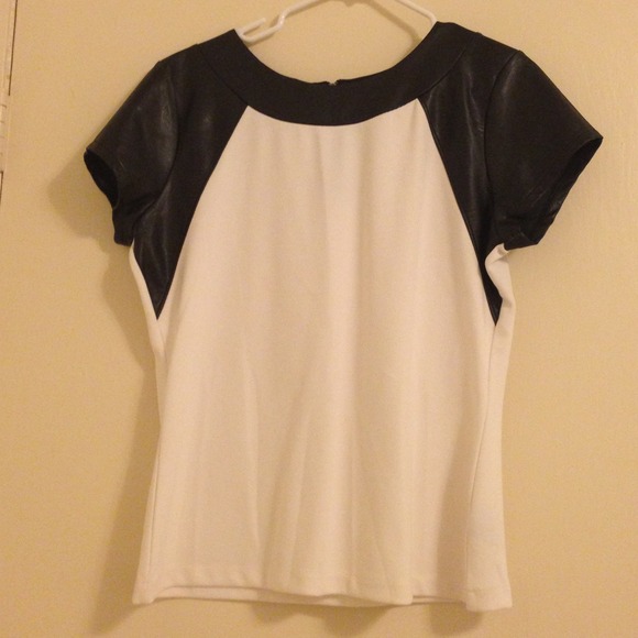 White & Black Faux Leather Top