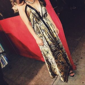 Silk dress black gold unique