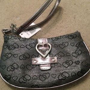 Grey heart wristlet or makeup bag NWT