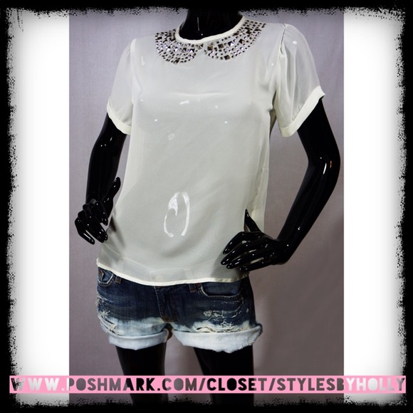 XX SOLD XX  Studded Collar Chiffon Top NWT