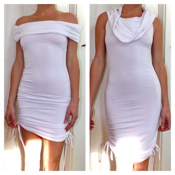 BEBE NWT versatile cowl neck or boat neck dress