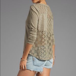 SOLD!! Free People Green Crochet Henley Top