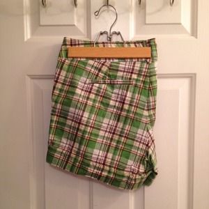 Green plaid shorts