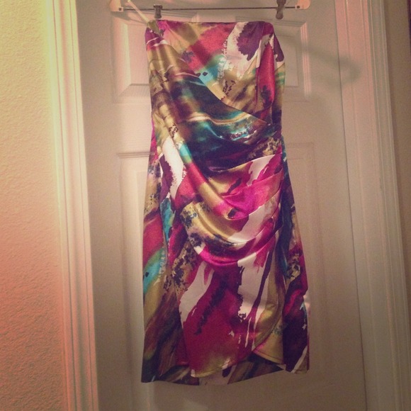 Multi colored, strapless dress