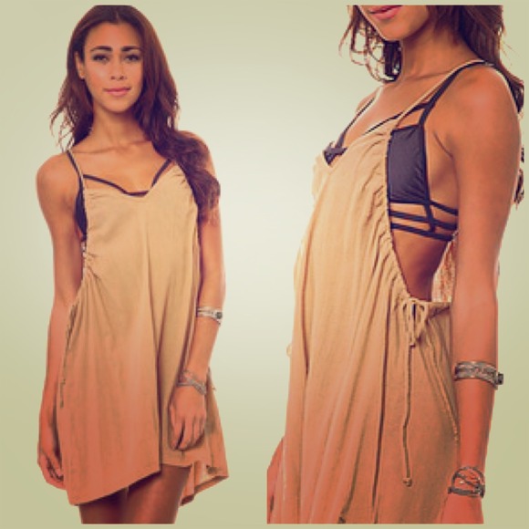 RVCA Dresses & Skirts - Tan flowy bohemian beach coverup