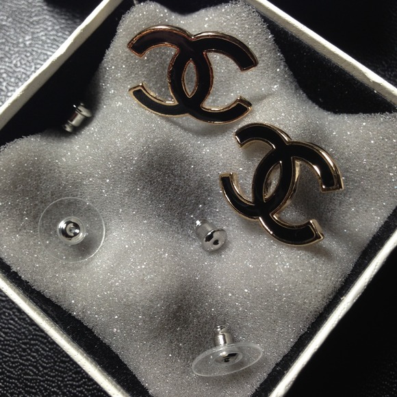large cc earrings, black golden