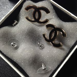 large cc earrings, black golden