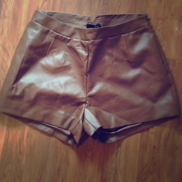 Brown high waisted leather shorts