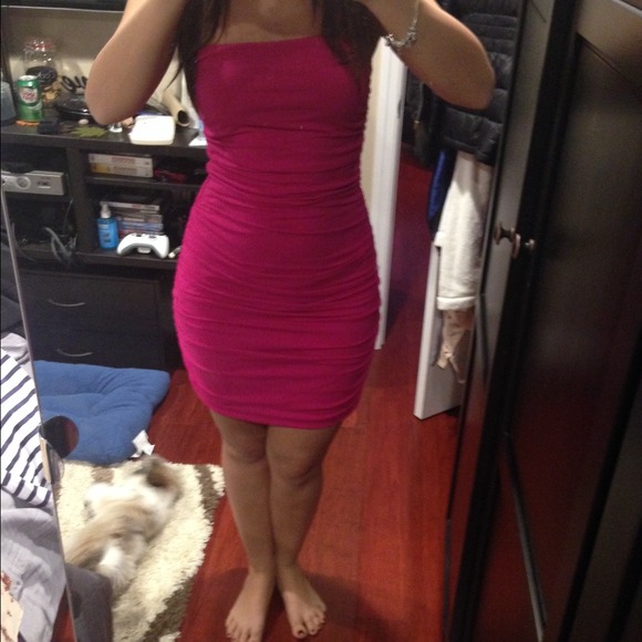 ❌RESERVED❌HOT PINK ROUCHED STRAPLESS DRESS SIZE M