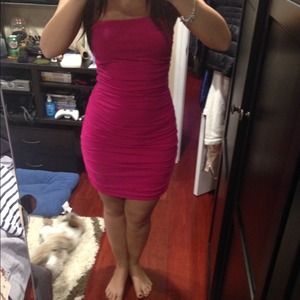 ❌RESERVED❌HOT PINK ROUCHED STRAPLESS DRESS SIZE M