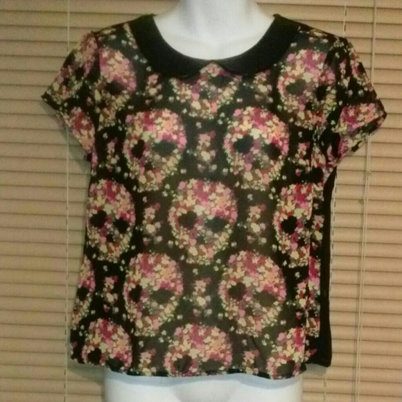 SOLD!!Peter Pan faux leather blouse