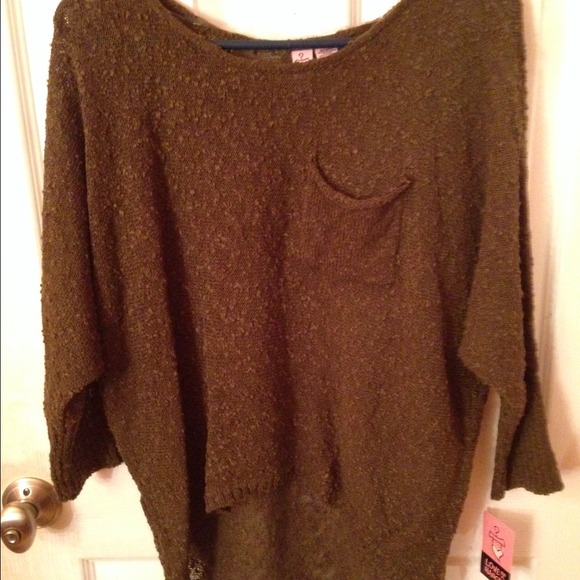 Military green high-low sweater