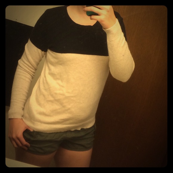 Black and cream color block sweater