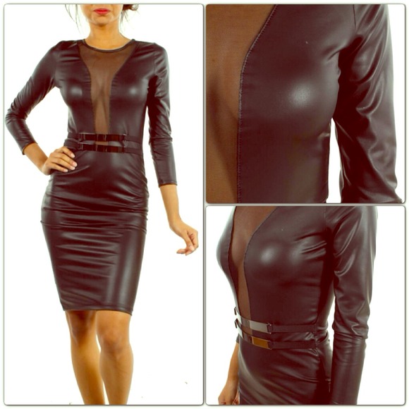 Vegan Faux Leather and Mesh Dress S/M/L - Picture 1 of 2