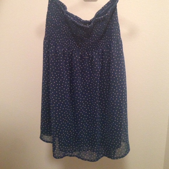 M/L Strapless Blue & Cream Spotted Dress